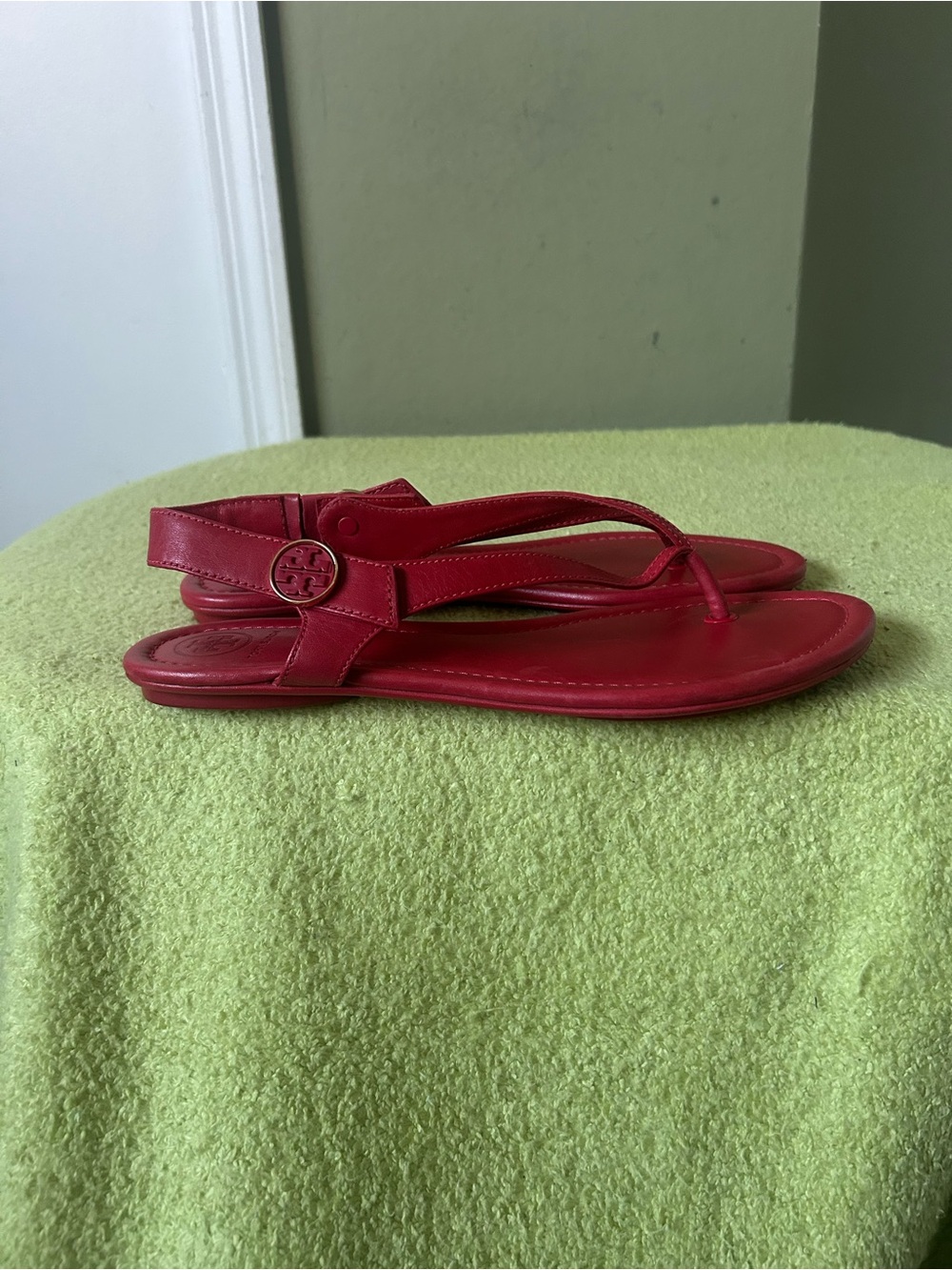 Tory Burch Red Leather Slingback Thong Sandals Sz 8 - Picture 3 of 13